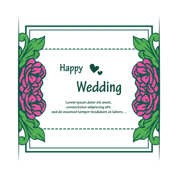 Cadre design, avec ornement fleurs élégantes, pour carte de vœux mariage heureux. Vecteur — Image vectorielle