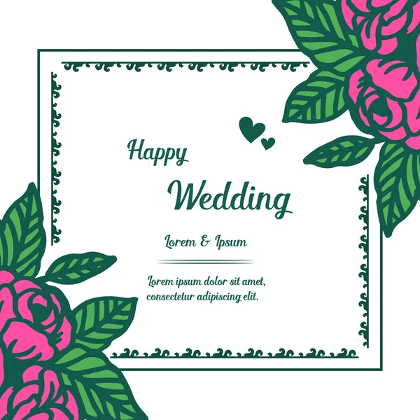 Cadre design, avec ornement fleurs élégantes, pour carte de vœux mariage heureux. Vecteur — Image vectorielle
