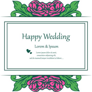 Tasarım çerçevesi, süs zarif çiçekler, tebrik kartı mutlu düğün için. Vektör