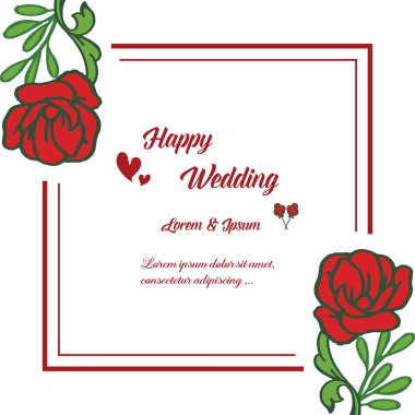 Mutlu düğün tebrik kartı, grafik tasarım çiçek çerçeve. Vektör