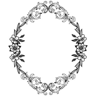 Grafik yaprak çiçek çerçeve, siyah ve beyaz renklerde, çeşitli kart süslü. Vektör