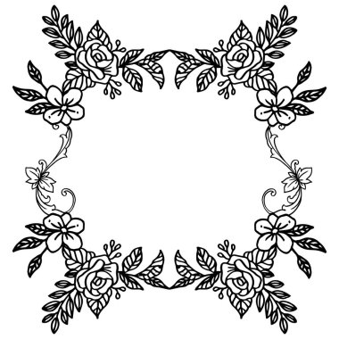 Kart çeşitli desen, beyaz zemin, yaprakları ve çelenk çerçeve üzerinde siyah çizgi sanat. Vektör