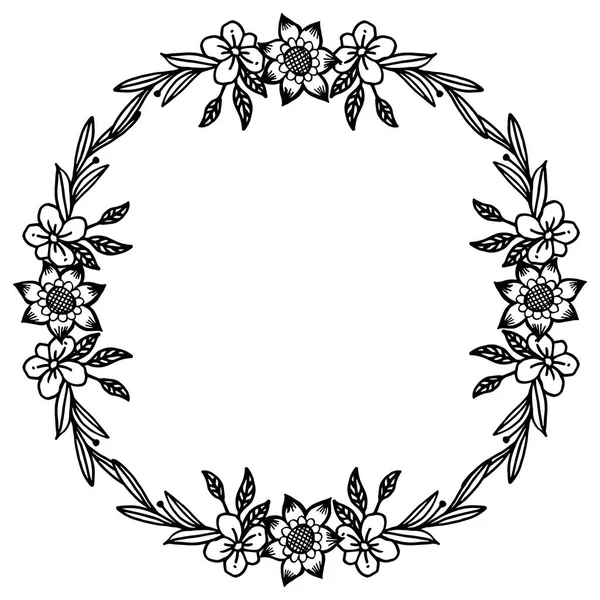 Grafico di cornice di fiore di foglia, in un colore bianco e nero, ornato di varie carte. Vettore — Vettoriale Stock