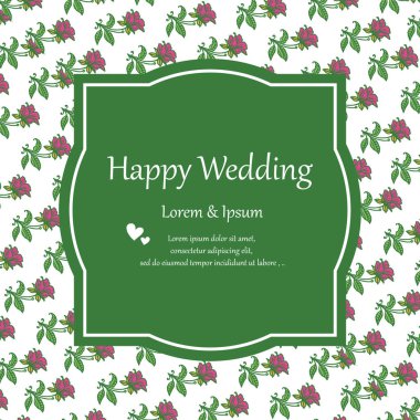 Davet kartı mutlu düğün duvar kağıdı için, benzersiz çerçeve ile çiçek ve yaprak, kalabalık. Vektör