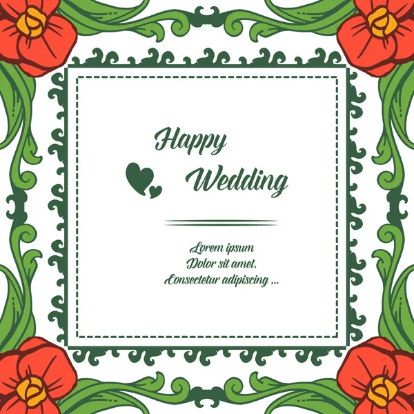 Wreath frame, with style elegant, lettering of happy wedding for invitation card, greeting card. Vector — Stock Vector