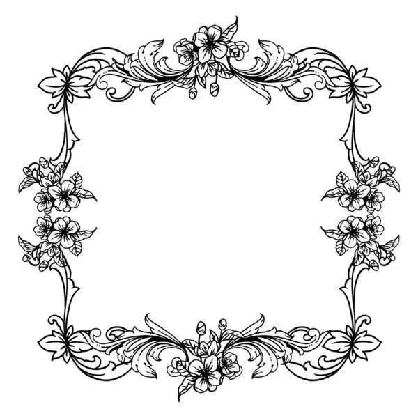 Graphic of leaf flower frame, in a black and white colors, ornate of various card. Vector — Stock Vector