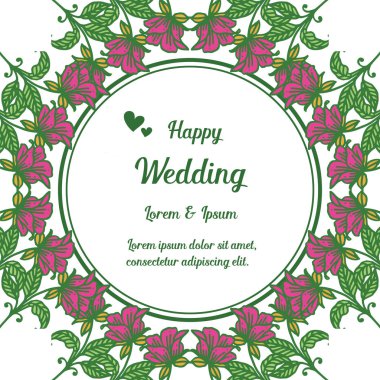 Davet kartı mutlu düğün duvar kağıdı için, benzersiz çerçeve ile çiçek ve yaprak, kalabalık. Vektör