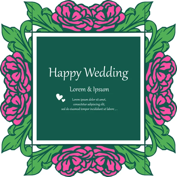Marco de diseño, con adorno flores elegantes, para la tarjeta de felicitación feliz boda. Vector — Vector de stock
