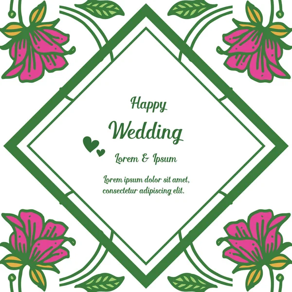 模板快乐婚礼，设计优雅的花框，隔离在白色背景上。向量 — 图库矢量图片