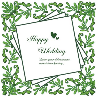 Mutlu düğün, renkli çiçek ve yaprak dalları çerçeve için şablon. Vektör