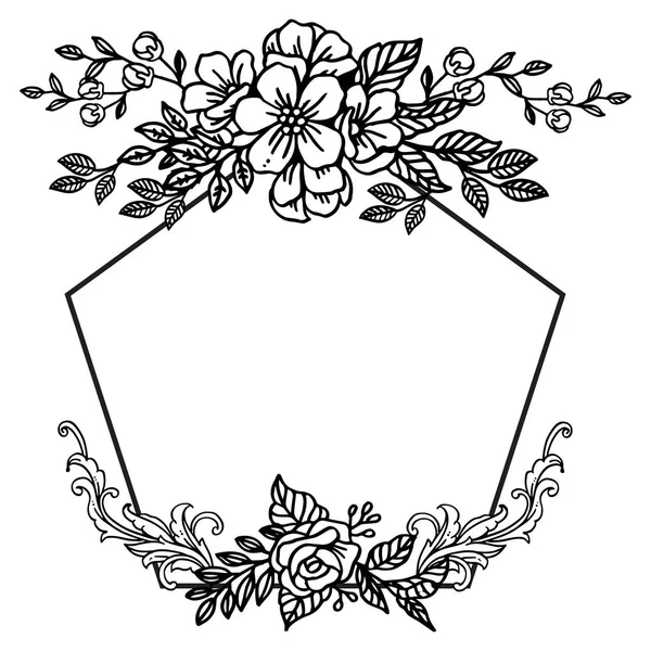 Decorativo de marco de flores, en colores blanco y negro, plantilla para diseño de tarjetas. Vector — Archivo Imágenes Vectoriales