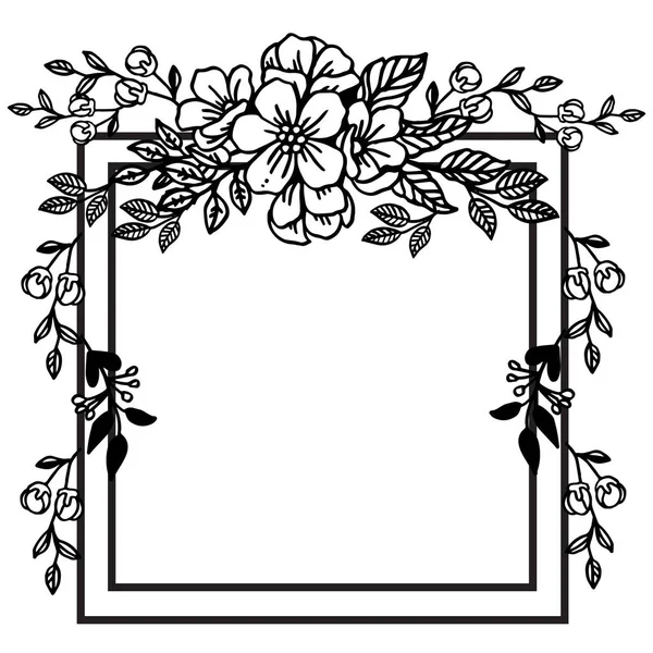 花のフレーム、黒と白の色、カードデザインのためのテンプレートの装飾。ベクトル — ストックベクタ