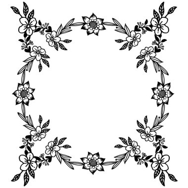 Siyah ve beyaz çerçeve, süslü yaprakları ve çiçek, tasarım için zarif kart. Vektör