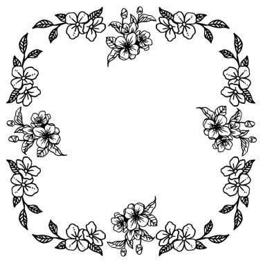 Siyah beyaz renklerde dikişsiz yaprak çiçek çerçeve deseni. Vektör