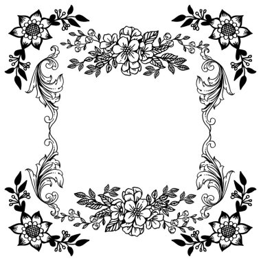Siyah beyaz renklerde yaprak çelenk çerçeve için kart çeşitli. Vektör