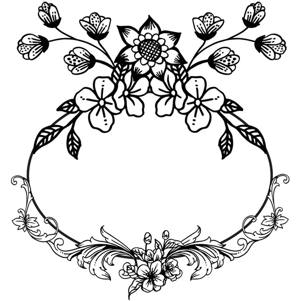 Gráfico de quadro preto e branco com planta de design de moldura floral folha. Vetor —  Vetores de Stock