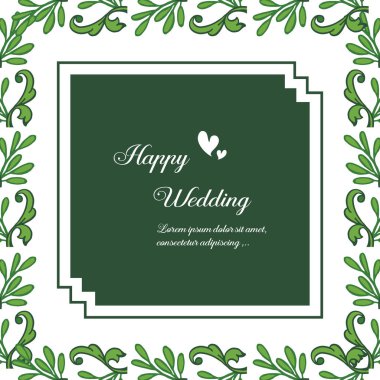 Mutlu düğün, renkli çiçek ve yaprak dalları çerçeve için şablon. Vektör