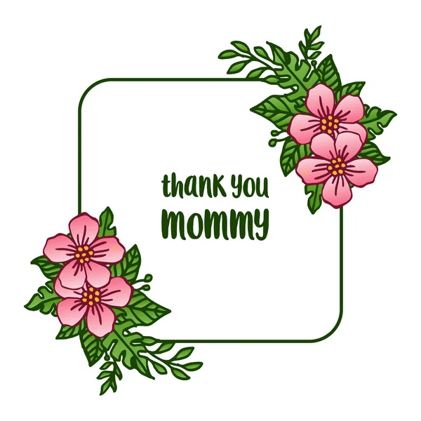 Пригласительный билет спасибо мамочка, с милыми зелеными листьями и розовой цветочной рамкой. Вектор — стоковый вектор