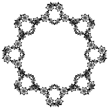 Yaprak çiçek çerçeve tasarım bitki ile siyah ve beyaz çerçeve Grafik. Vektör