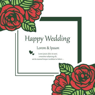 Güzel çelenk çerçeve, çiçek ve yaprak ile kart mutlu düğün seti. Vektör