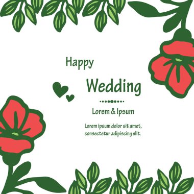 Mutlu düğün, tebrik kartı tasarımı yazı. Vektör