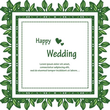 Mutlu düğün, tebrik kartı tasarımı yazı. Vektör