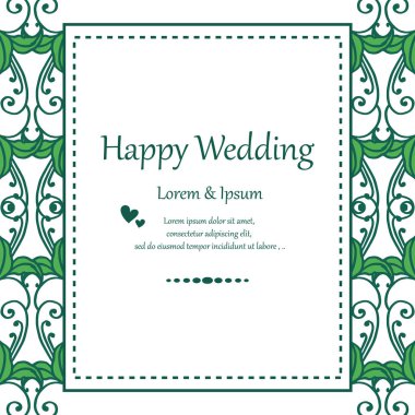 Davet kartı mutlu düğün, doku çiçek çerçeve, yaprak dalları çerçeve kalabalık ile. Vektör
