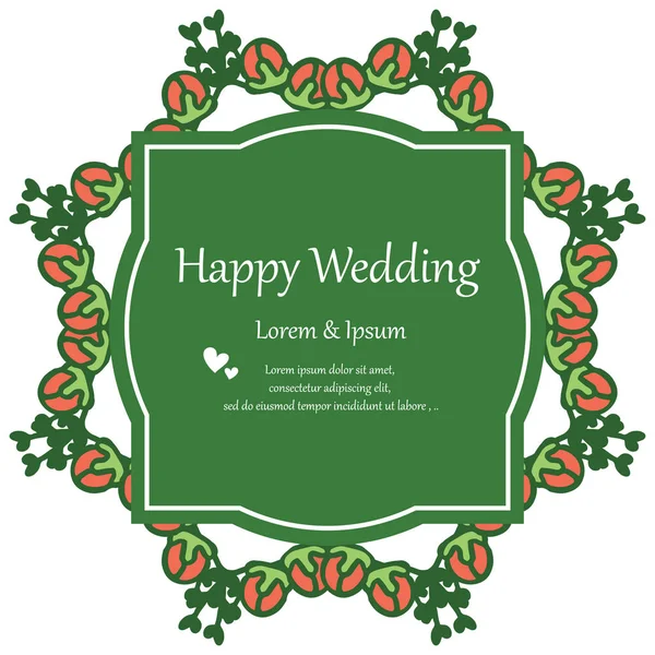 Romantik çelenk çerçeve, mutlu düğün, kart dekorasyon yazı ile. Vektör