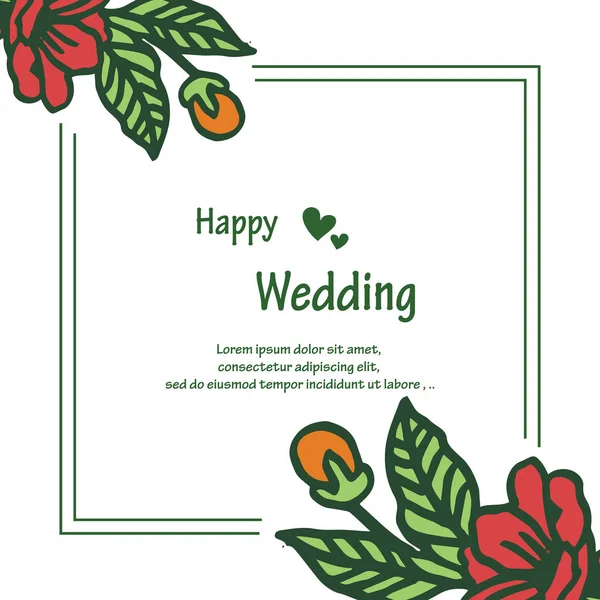 Bela moldura de flor vermelha, design de papel de parede de casamento feliz cartão. Vetor —  Vetores de Stock