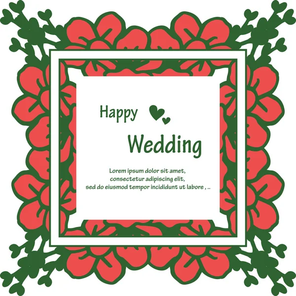 Moldura de grinalda romântica, com letras de casamento feliz, decoração de cartão. Vetor — Vetor de Stock