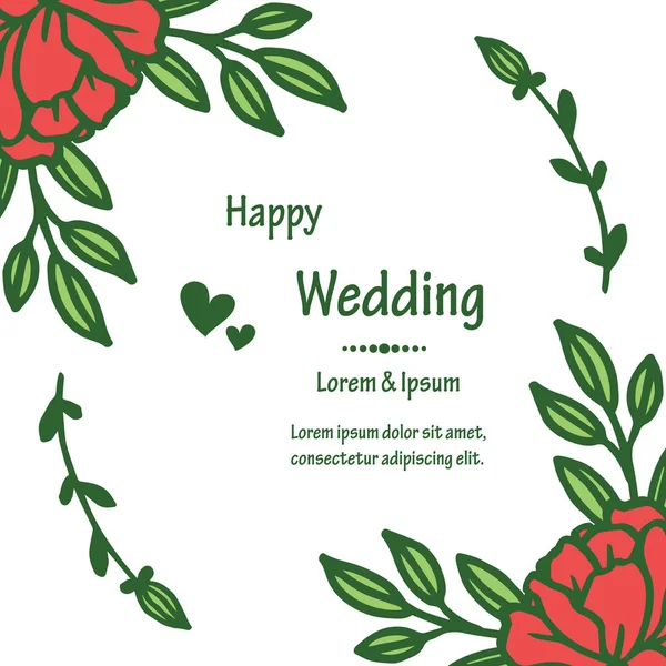 Szablon szczęśliwego ślubu, z rysunkiem elegancki czerwony kwiat ramki, na tapetę kart. Wektor — Wektor stockowy