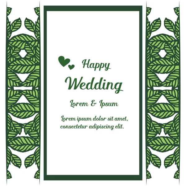 Conjunto adorno de la tarjeta feliz boda, con hermoso marco de corona, flores y hoja. Vector — Archivo Imágenes Vectoriales
