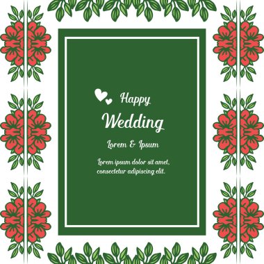 Mutlu düğün, tebrik kartı tasarımı yazı. Vektör