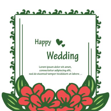 Çiçek çerçeve Dekorasyon kalabalık, çiçek çiçekleri, kart mutlu düğün süslü. Vektör