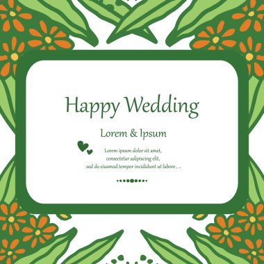 Dalları yaprakları, zarif çerçeve ile, ve güzel çiçekler, kart mutlu düğün şablonu. Vektör