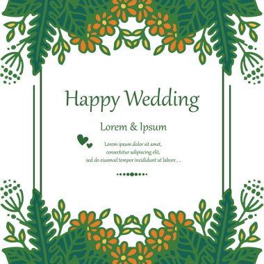 Kalabalık çiçek ve yaprakları, vintage çerçeve ile, kart happty düğün dekorasyonu. Vektör