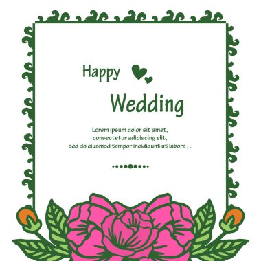 Desen sanat pembe çiçek çerçeve, kart mutlu düğün süsü. Vektör