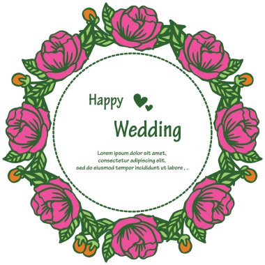 Desen sanat pembe çiçek çerçeve, kart mutlu düğün süsü. Vektör