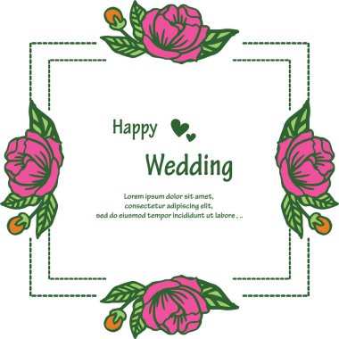 Desen sanat pembe çiçek çerçeve, kart mutlu düğün süsü. Vektör