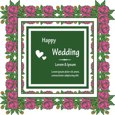 Çelenk çerçeve renkli kalabalık, kart mutlu düğün dekorasyon. Vektör
