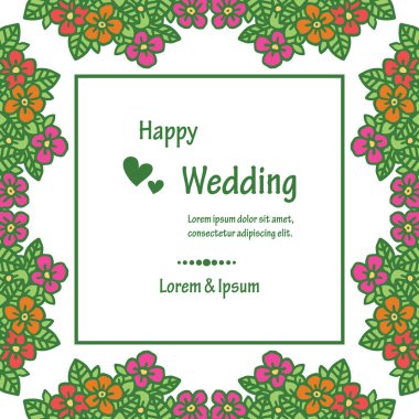 Çizim dalları yaprakları, dekorasyon güzel çiçek çerçeve ile, kart mutlu düğün tasarımı için. Vektör