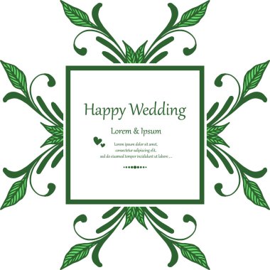 Çizim dalları yaprakları, dekorasyon güzel çiçek çerçeve ile, kart mutlu düğün tasarımı için. Vektör