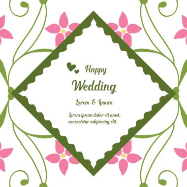 Çerçeve sınırı, sevimli pembe çiçek çerçeve, mutlu düğün tasarım yazı. Vektör