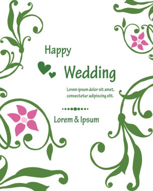 Güzel pembe çiçek çerçeve, stil zarif, davet kartı mutlu düğün için. Vektör