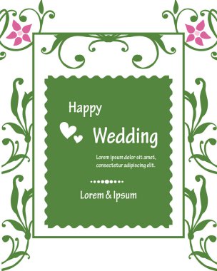 Güzel pembe çiçek çerçeve, stil zarif, davet kartı mutlu düğün için. Vektör