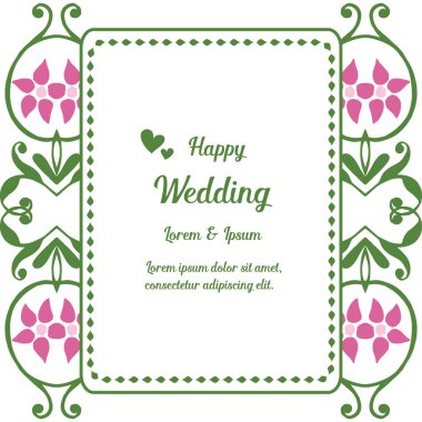 Çiçek süsü, desen zarif çerçeve, mutlu düğün yazı ile Davet kartı. Vektör