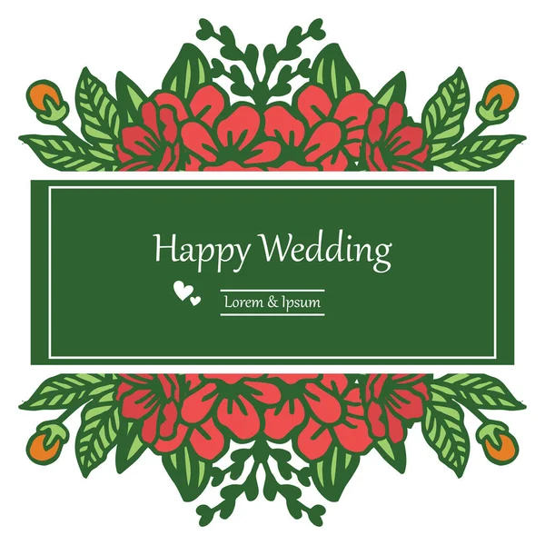 Forma marco cuadrado, marco de flores vintage, diseño de la tarjeta feliz boda. Vector — Vector de stock