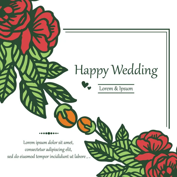 Форма квадратная рамка, винтажная цветочная рамка, дизайн открытки счастливой свадьбы. Вектор — стоковый вектор