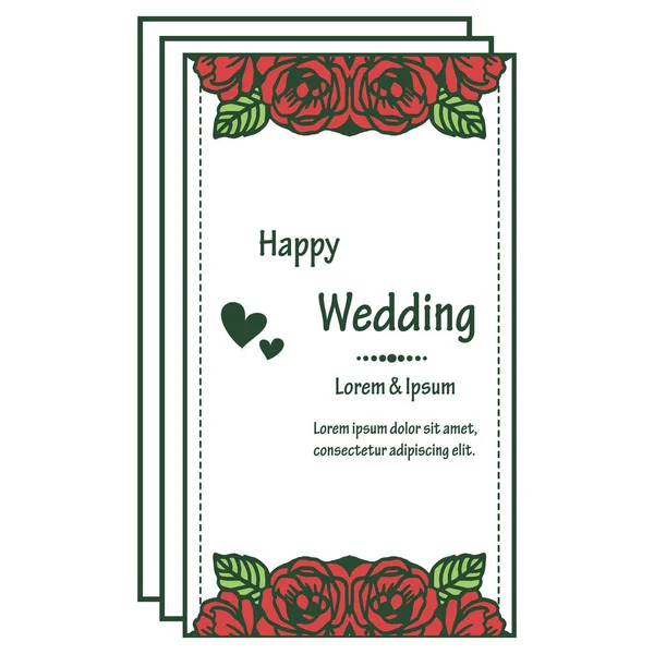 Definir ornamento de casamento feliz cartão, com moldura bela grinalda, flores e folhas. Vetor — Vetor de Stock