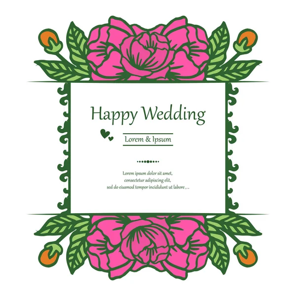 Moldura de flor rosa de arte padrão, ornamento de casamento feliz cartão. Vetor — Vetor de Stock